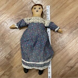 Old Antique Vintage 20th C 1900s Folk Art Painted Face Cloth Rag Doll 15”